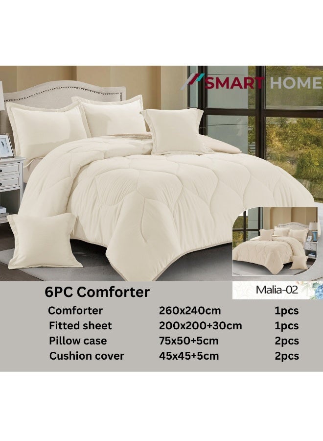 SMART HOME Summer Double Comforter Fits 200x200 cm - 6 Piece Luxury Microfiber Comforter Set, 100% Microfiber Comforter, Reversible Bedspread Set, Double Filled Bedspread Set, 6 Piece Sleeping Set (1 Filled Comforter + 1 Mattress Protector + 2 Pillowcases + 2 Square Decorative PillowCase) Bedspread Size 260x240 cm and Mattress Protector Size 200x200 cm - Image 2